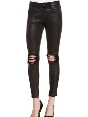 RtA Dylan Destroyed Distressed 100% Lambskin Leather Skinny Black Pants Size 27